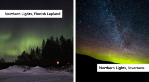 Northern lights in Finland and Scotland